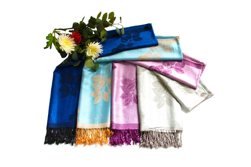 Sakkas Two Tone Floral Rose Reversible Pashmina Scarf Shawl Wrap Stole for Women - Red/Black - Image 5